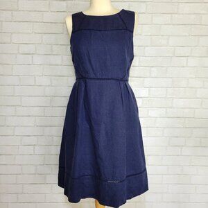 Boden Linen Navy Blue Cotton Lined Dress